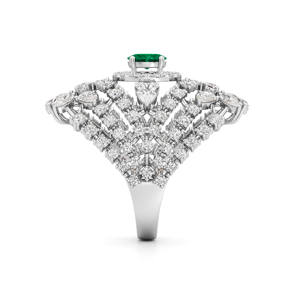 Ornate Emerald and Diamond Cluster Ring