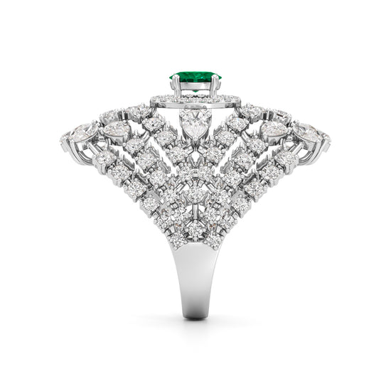 Ornate Emerald and Diamond Cluster Ring