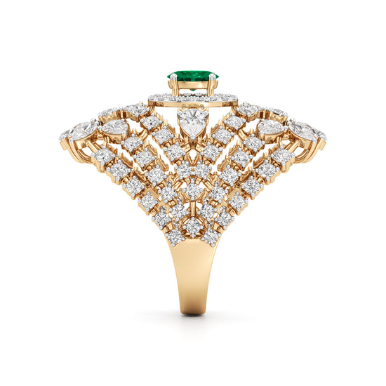 Ornate Emerald and Diamond Cluster Ring