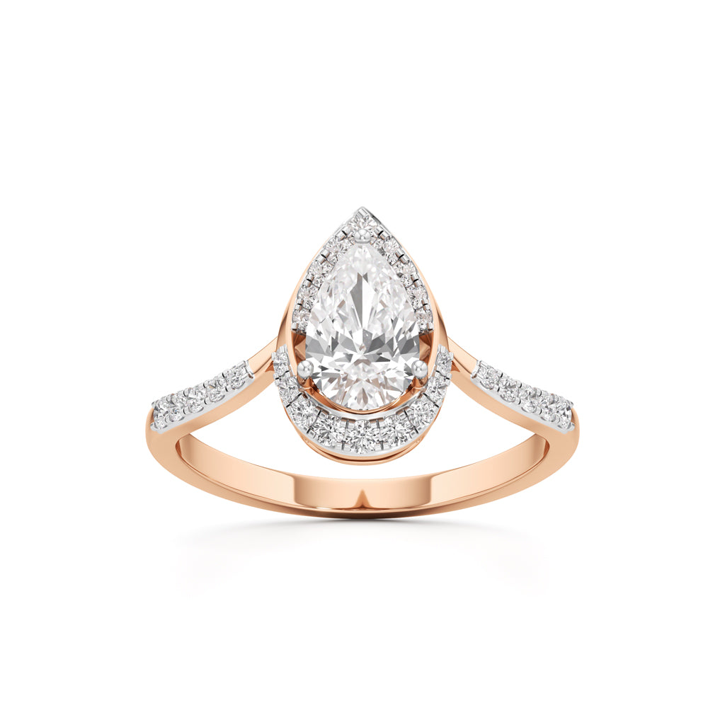 Pear Diamond Halo Ring with Band
