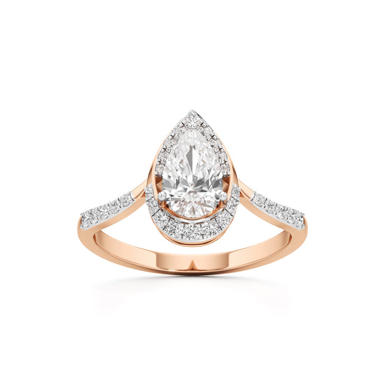 Pear Diamond Halo Ring with Band