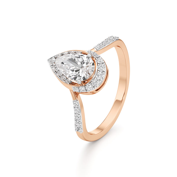Pear Diamond Halo Ring with Band