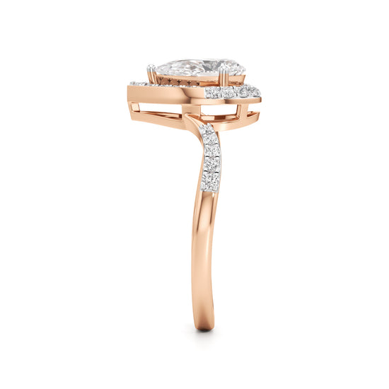 Pear Diamond Halo Ring with Band