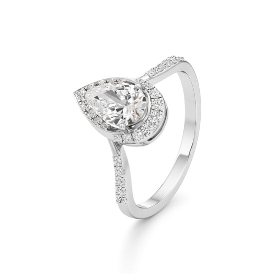 Pear Diamond Halo Ring with Band