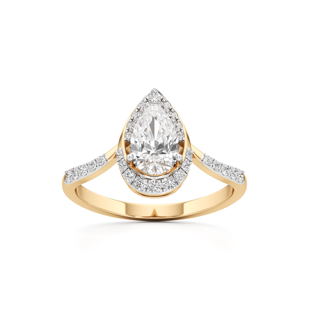 Pear Diamond Halo Ring with Band