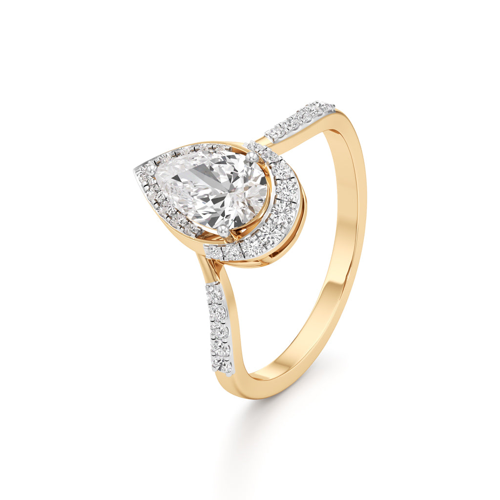 Pear Diamond Halo Ring with Band