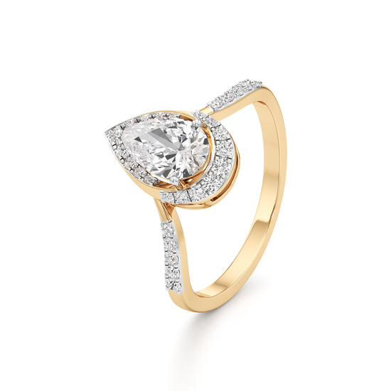 Pear Diamond Halo Ring with Band
