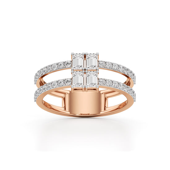 Radiant Quad Diamond Split Shank Ring