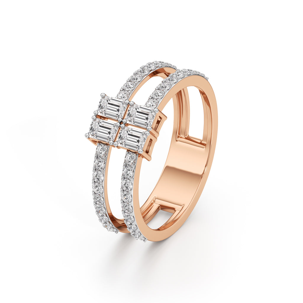 Radiant Quad Diamond Split Shank Ring