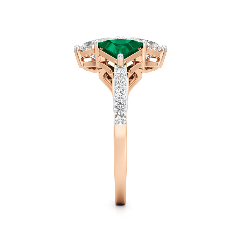 Majestic Emerald Bloom Ring with Radiant Diamond Petals and Pavé Embrace