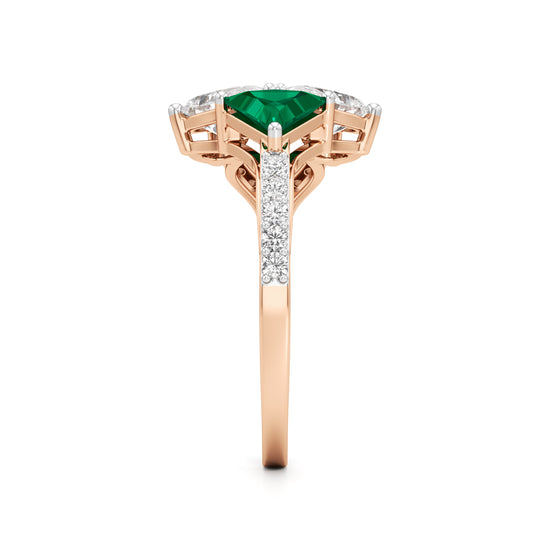 Majestic Emerald Bloom Ring with Radiant Diamond Petals and Pavé Embrace