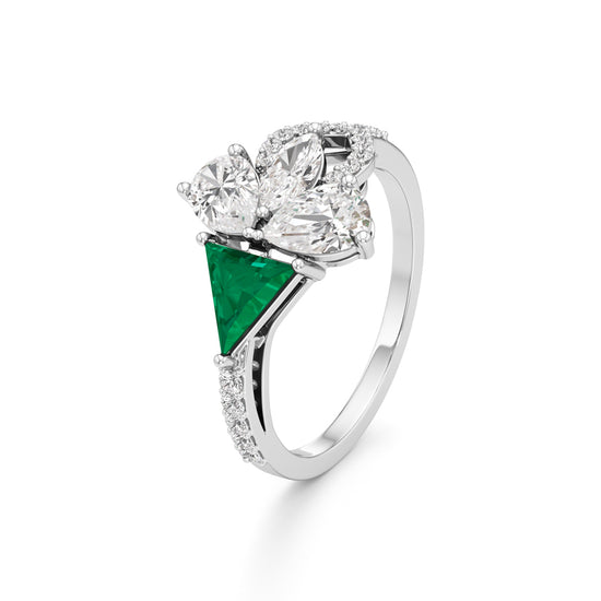 Majestic Emerald Bloom Ring with Radiant Diamond Petals and Pavé Embrace