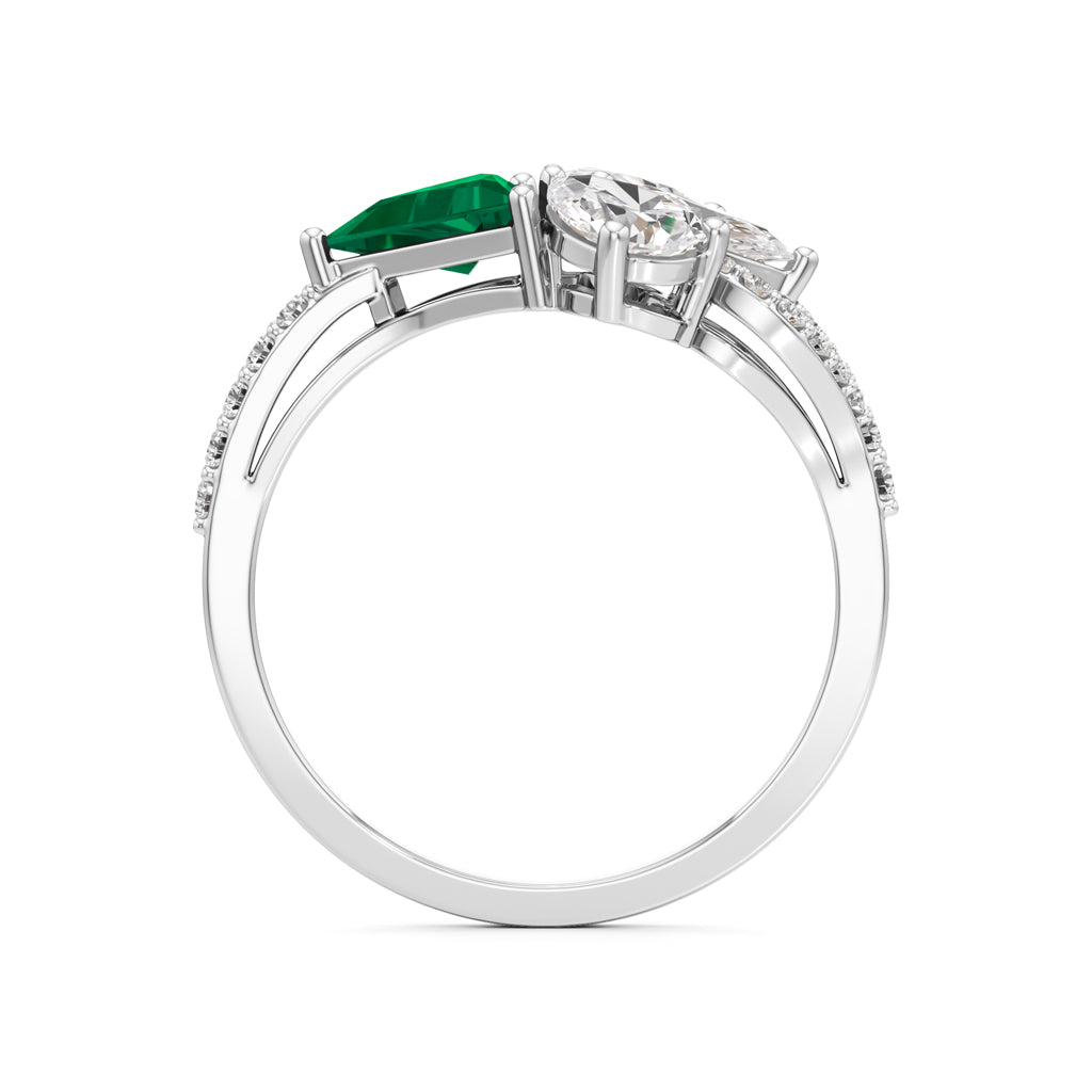 Majestic Emerald Bloom Ring with Radiant Diamond Petals and Pavé Embrace
