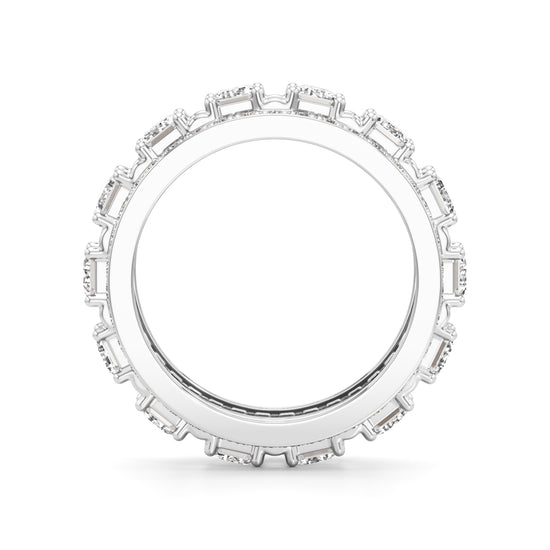 The Radiant Majesty Baguette Diamond Eternity Band with Pave Halo Accents