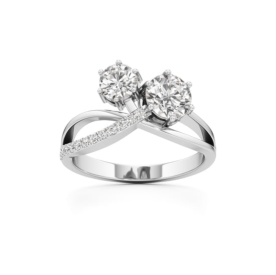 Eclipsed Grace Twin Diamond Crossover Ring with Pavé Accents