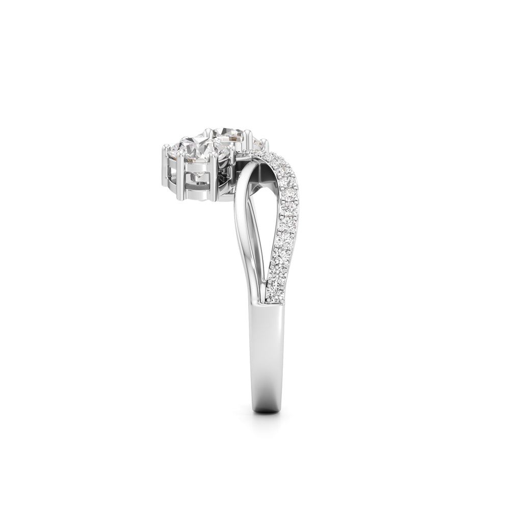 Eclipsed Grace Twin Diamond Crossover Ring with Pavé Accents