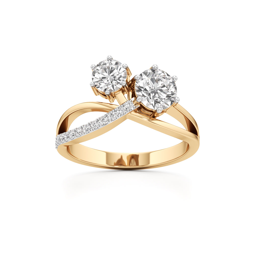 Eclipsed Grace Twin Diamond Crossover Ring with Pavé Accents