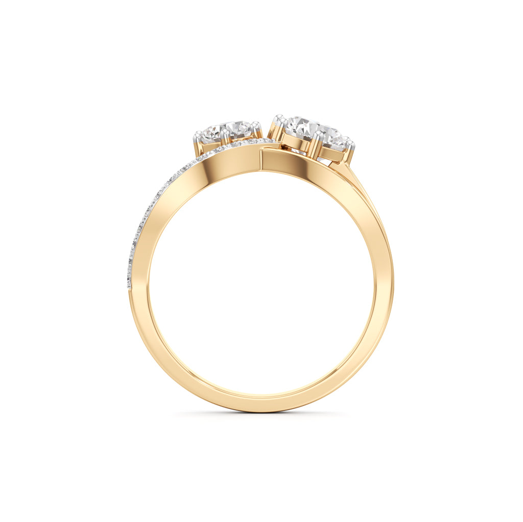 Eclipsed Grace Twin Diamond Crossover Ring with Pavé Accents