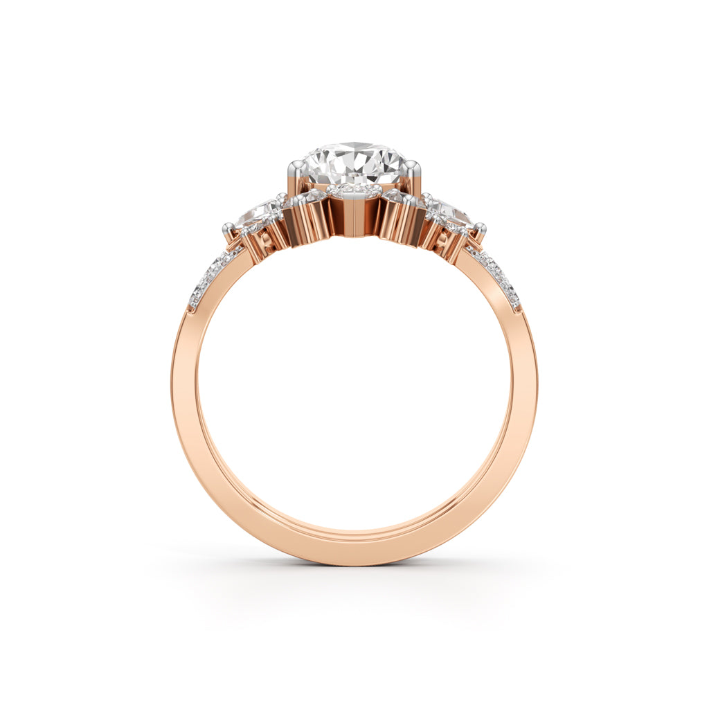 Crowned Radiance Pear-Cut Diamond Ring with Regal Accents