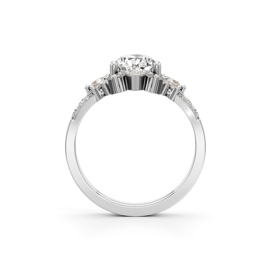 Crowned Radiance Pear-Cut Diamond Ring with Regal Accents