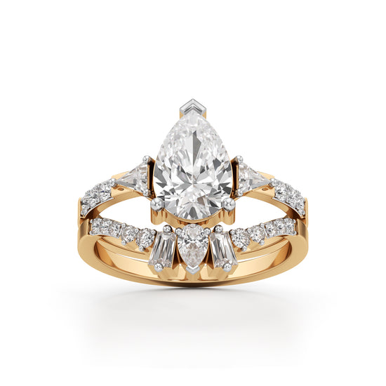 Crowned Radiance Pear-Cut Diamond Ring with Regal Accents