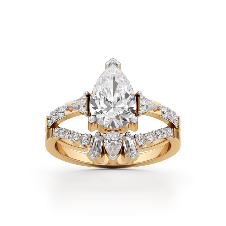 Crowned Radiance Pear-Cut Diamond Ring with Regal Accents