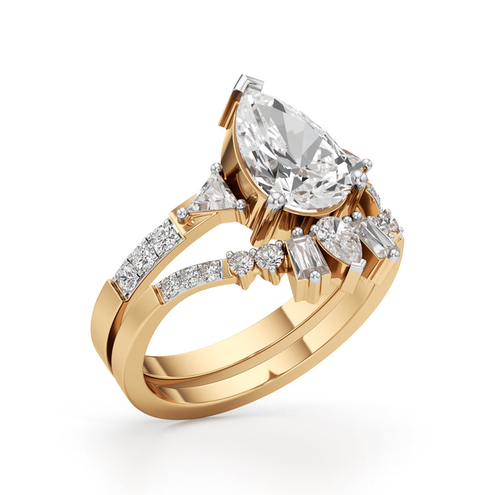 Crowned Radiance Pear-Cut Diamond Ring with Regal Accents