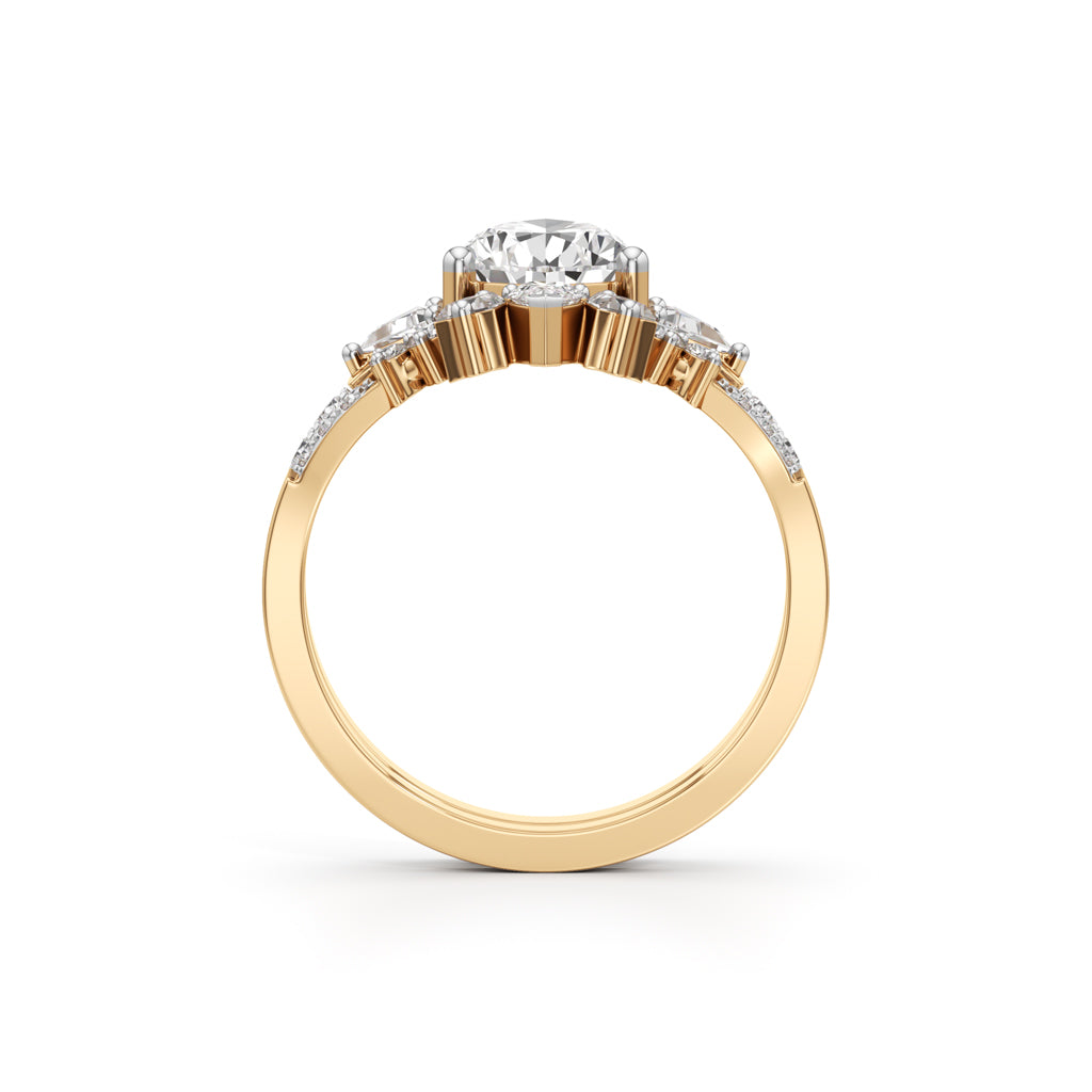 Crowned Radiance Pear-Cut Diamond Ring with Regal Accents