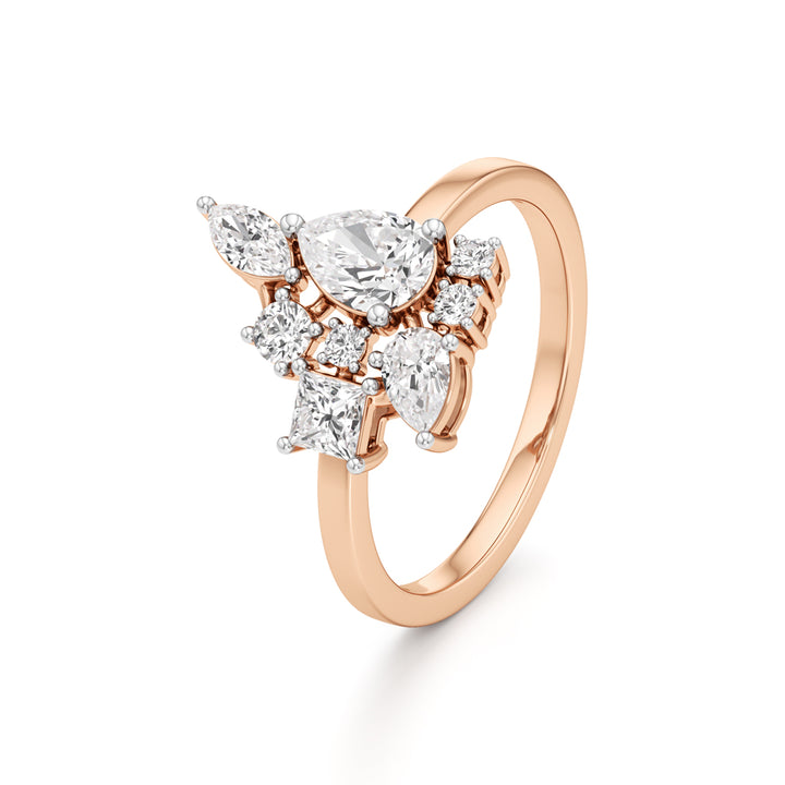 Asymmetrical Diamond Cluster Cocktail Ring