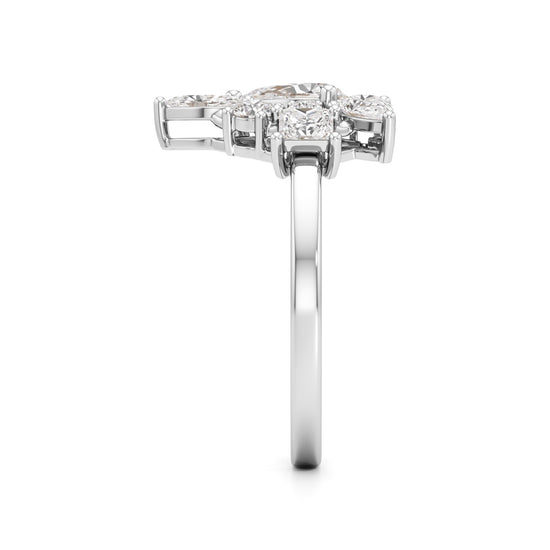 Asymmetrical Diamond Cluster Cocktail Ring