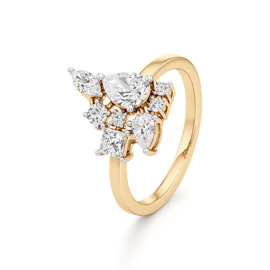 Asymmetrical Diamond Cluster Cocktail Ring