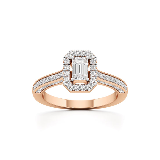 Emerald-Cut Diamond Halo Engagement Ring