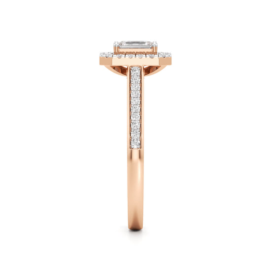 Emerald-Cut Diamond Halo Engagement Ring