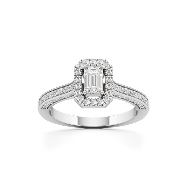 Emerald-Cut Diamond Halo Engagement Ring