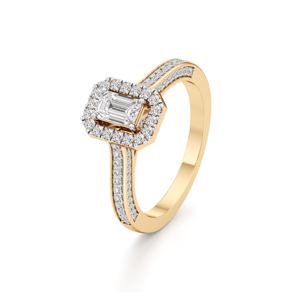 Emerald-Cut Diamond Halo Engagement Ring