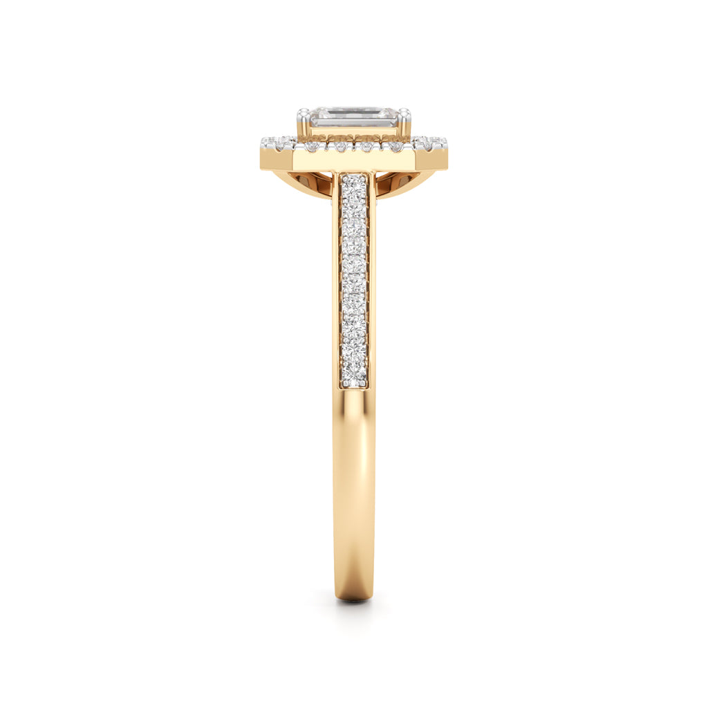 Emerald-Cut Diamond Halo Engagement Ring