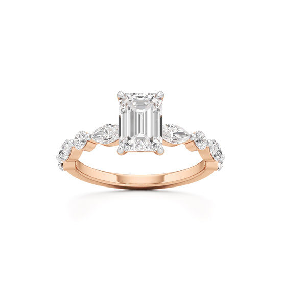 Emerald Cut & Pear Side Stone Ring