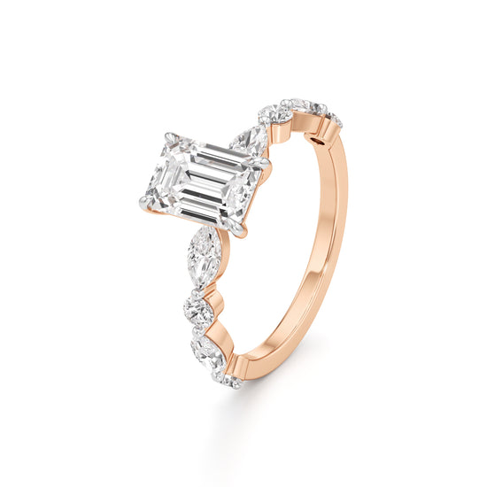 Emerald Cut & Pear Side Stone Ring