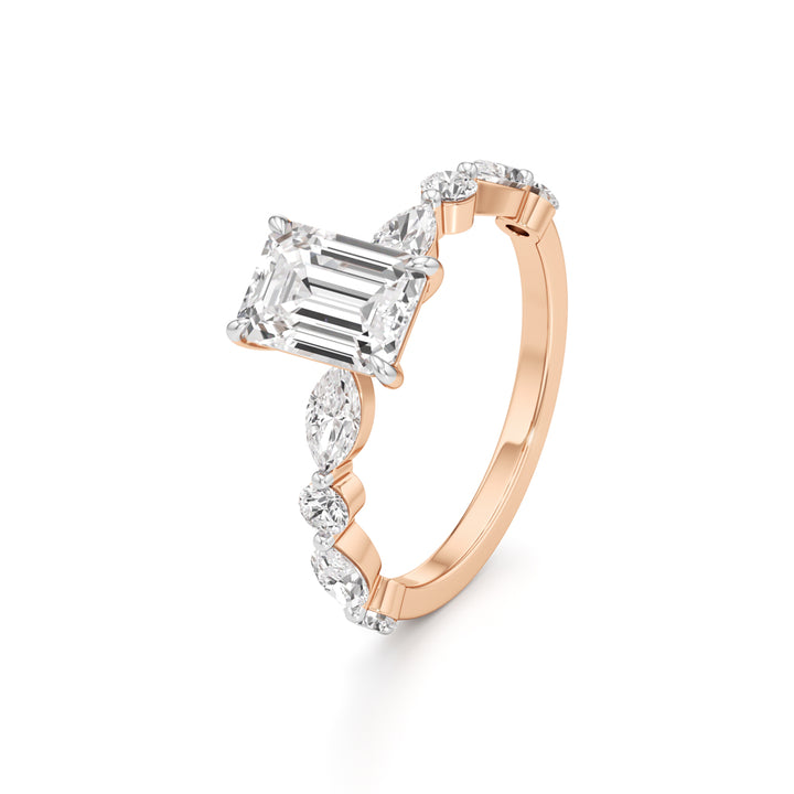 Emerald Cut & Pear Side Stone Ring