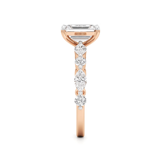 Emerald Cut & Pear Side Stone Ring