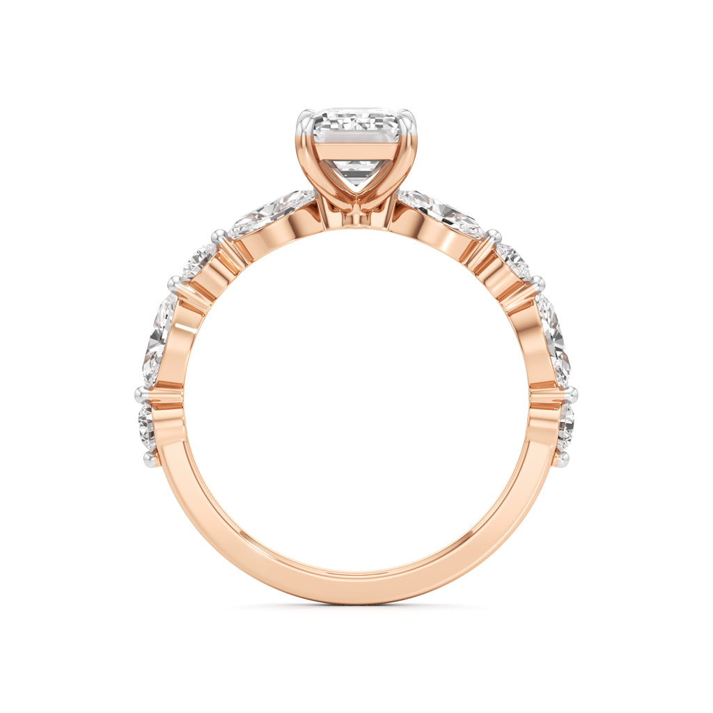 Emerald Cut & Pear Side Stone Ring
