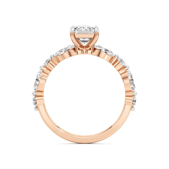 Emerald Cut & Pear Side Stone Ring