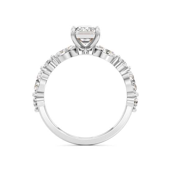 Emerald Cut & Pear Side Stone Ring