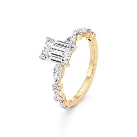 Emerald Cut & Pear Side Stone Ring