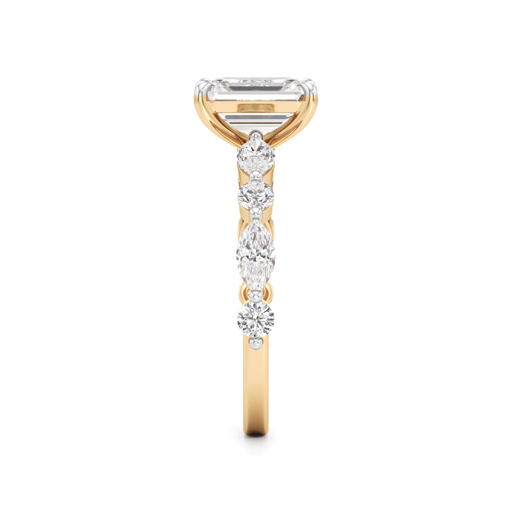 Emerald Cut & Pear Side Stone Ring