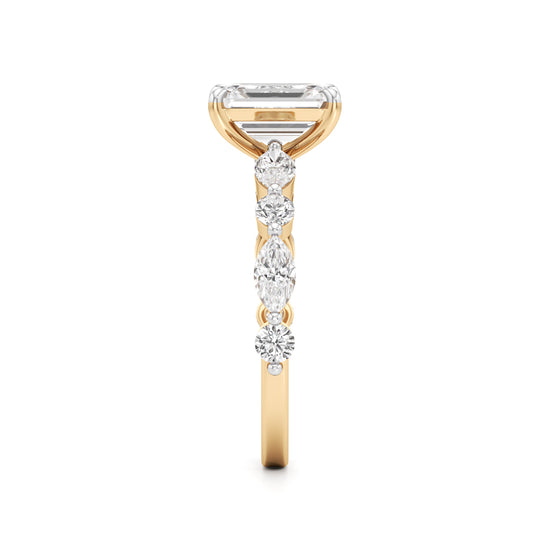 Emerald Cut & Pear Side Stone Ring