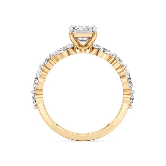 Emerald Cut & Pear Side Stone Ring