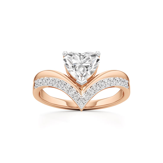 Heart Traced V-Shaped Pave Ring