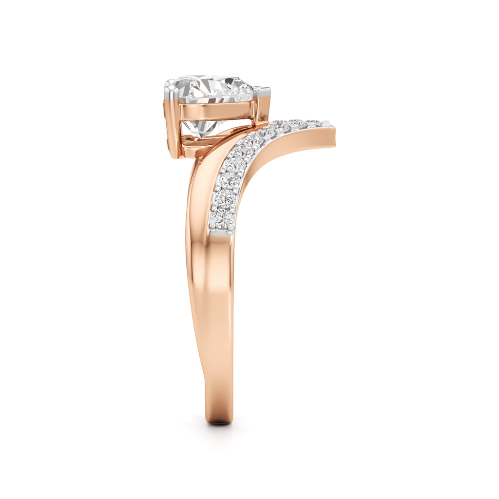 Heart Traced V-Shaped Pave Ring