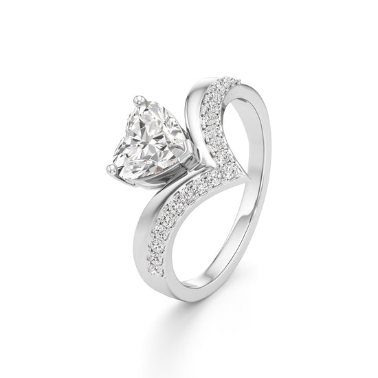 Heart Traced V-Shaped Pave Ring